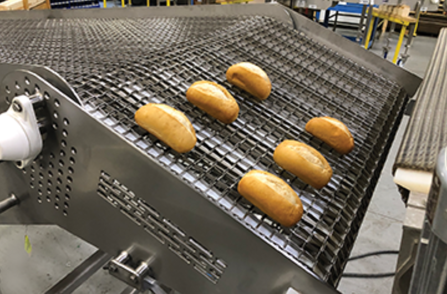 Pivoting wire mesh belt "dump conveyor" for bakery rejects