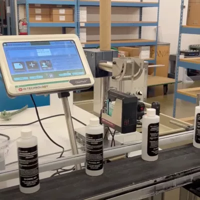 ID Technology Thermal Inkjet ClearMark printer on plastic bottles