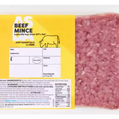 Asda unveils recyclable flexible plastic film for Just Essentials beef mince