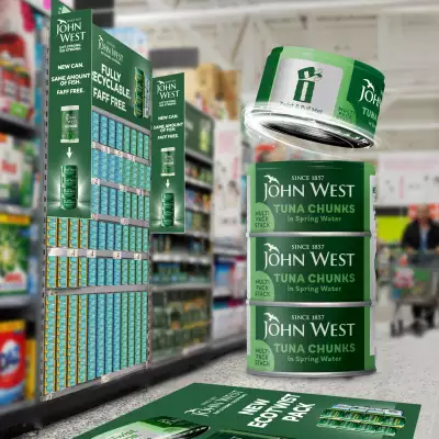 John West's new can tower offers fully recyclable tuna packaging with less waste