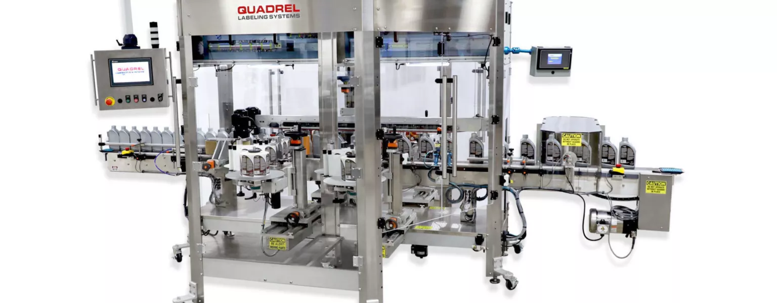 Quadrel Labeling Systems oil bottle labeling system