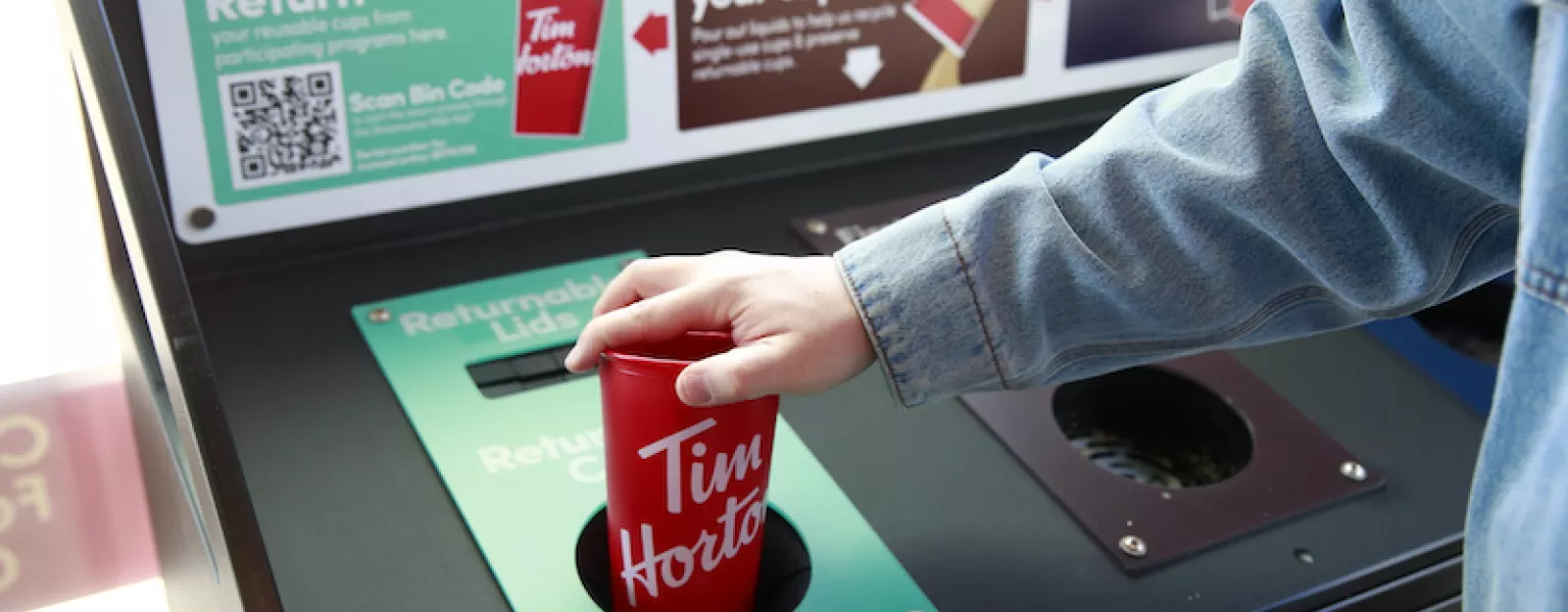 Tim Hortons reusable and returnable cups in Vancouver with Return It as part of mission to reduce single use waste CNW Group Tim Hortons