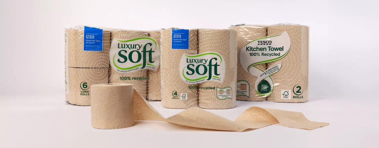 Tesco repurposes cardboard for toilet rolls and kitchen towels