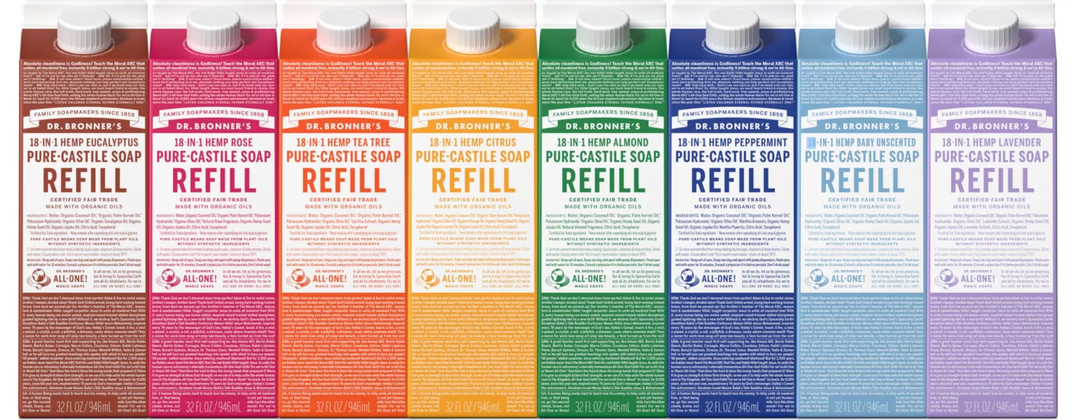 Refill Carton Pure Castile Liquid Soaps credit Dr Bronners