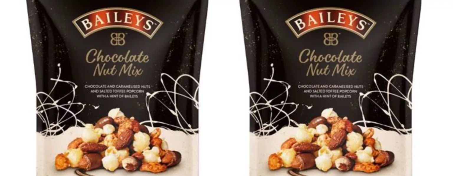 Stand-up pouch design brings Baileys’ new Chocolate Nut Mix to life