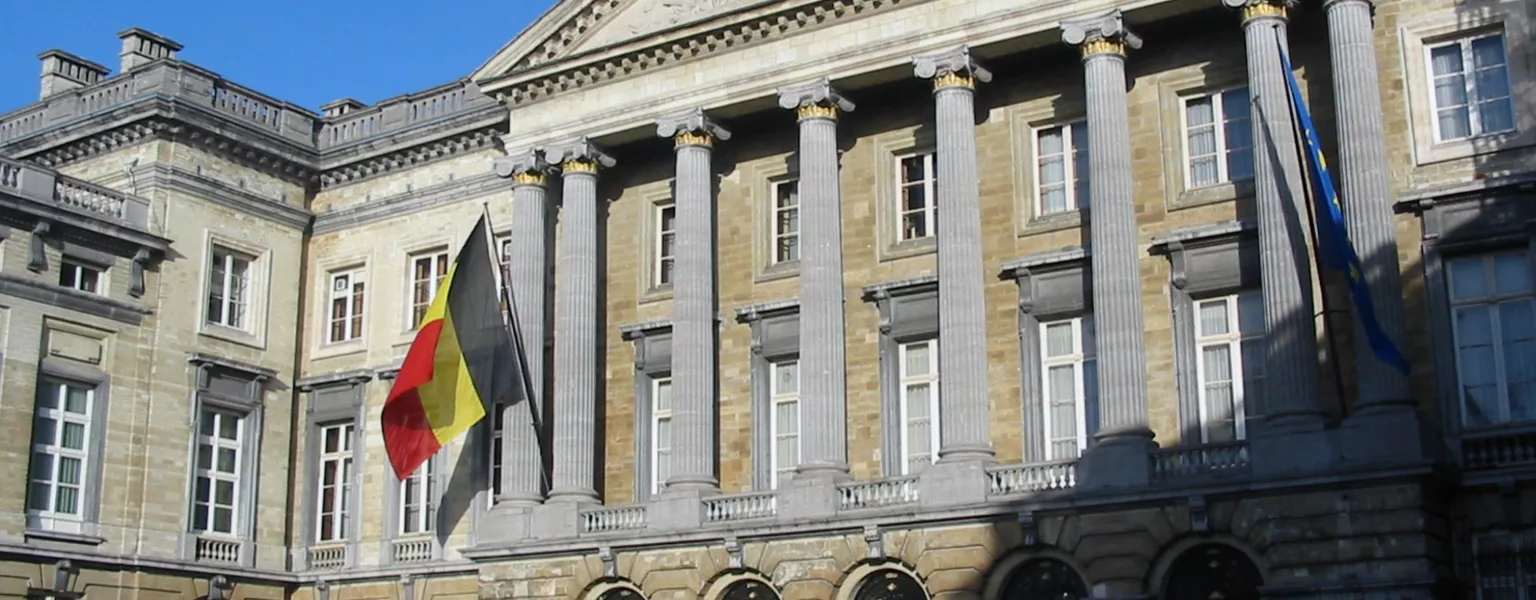 The flag on the Belgian Federal Parliament building