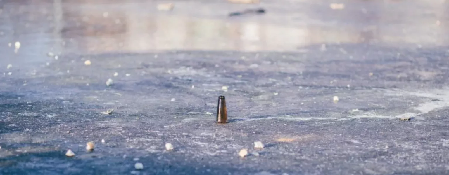 Beer bottle in a frozen pond Joanna Malinowska freestocks