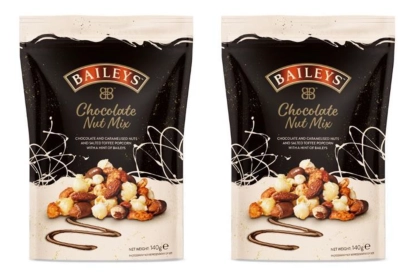 Stand-up pouch design brings Baileys’ new Chocolate Nut Mix to life